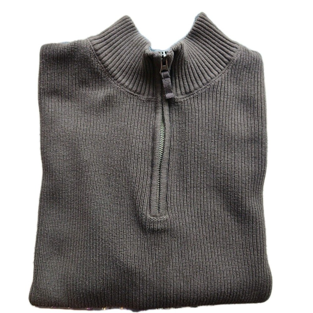 VTG Eddie‎ Bauer 1/4-zip men's pullover sweater, XL Tall, brown, stand up collar - Picture 9 of 10